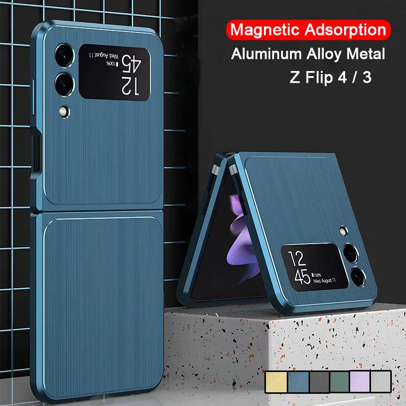 Magnetic Adsorption Phone Case Full Aluminum Metal Bumper  Cover for Samsung Z Flip 4 3