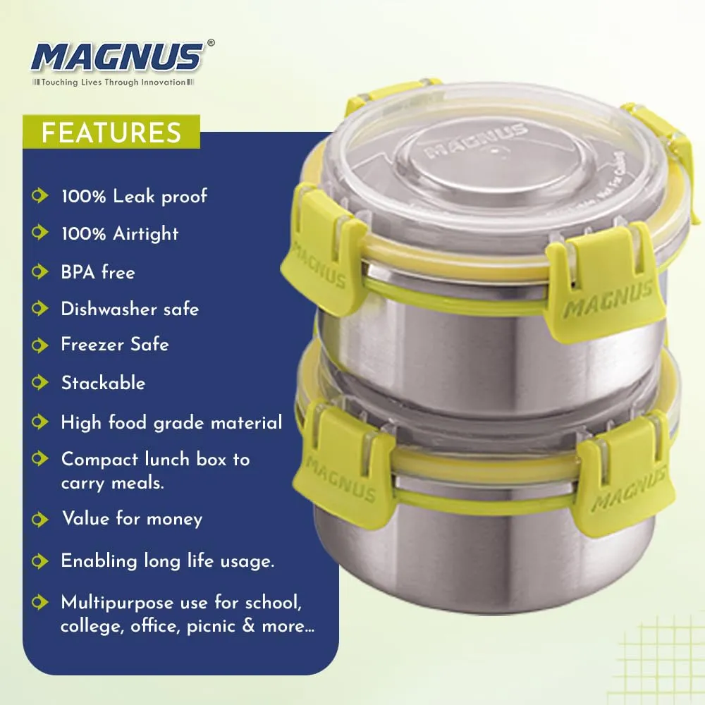 Magnus Nexus 5 Stainless Steel Lunch Box Set | Insulated, Air-Tight, Leakproof Lunch Box for Kids, Office Men & School Tiffin | Suitable for Men, Women - Blue