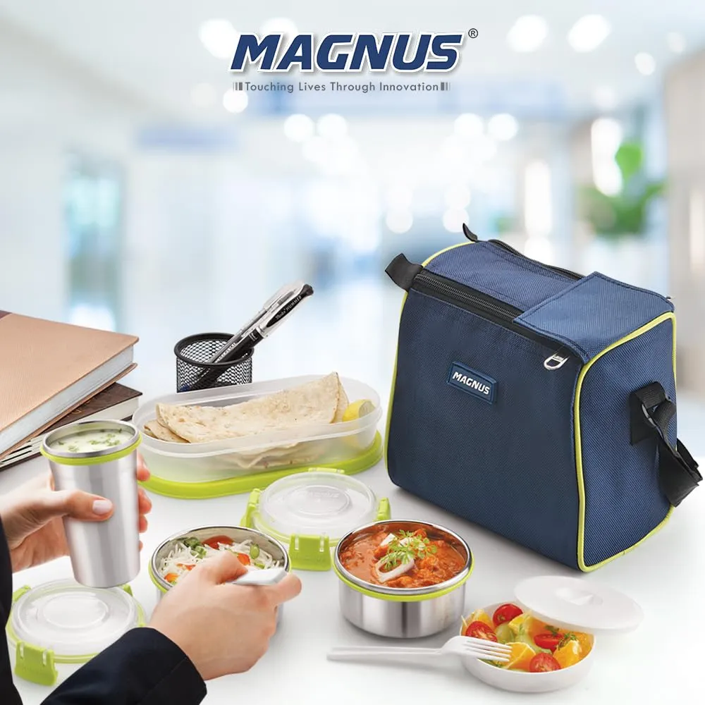 Magnus Nexus 5 Stainless Steel Lunch Box Set | Insulated, Air-Tight, Leakproof Lunch Box for Kids, Office Men & School Tiffin | Suitable for Men, Women - Blue