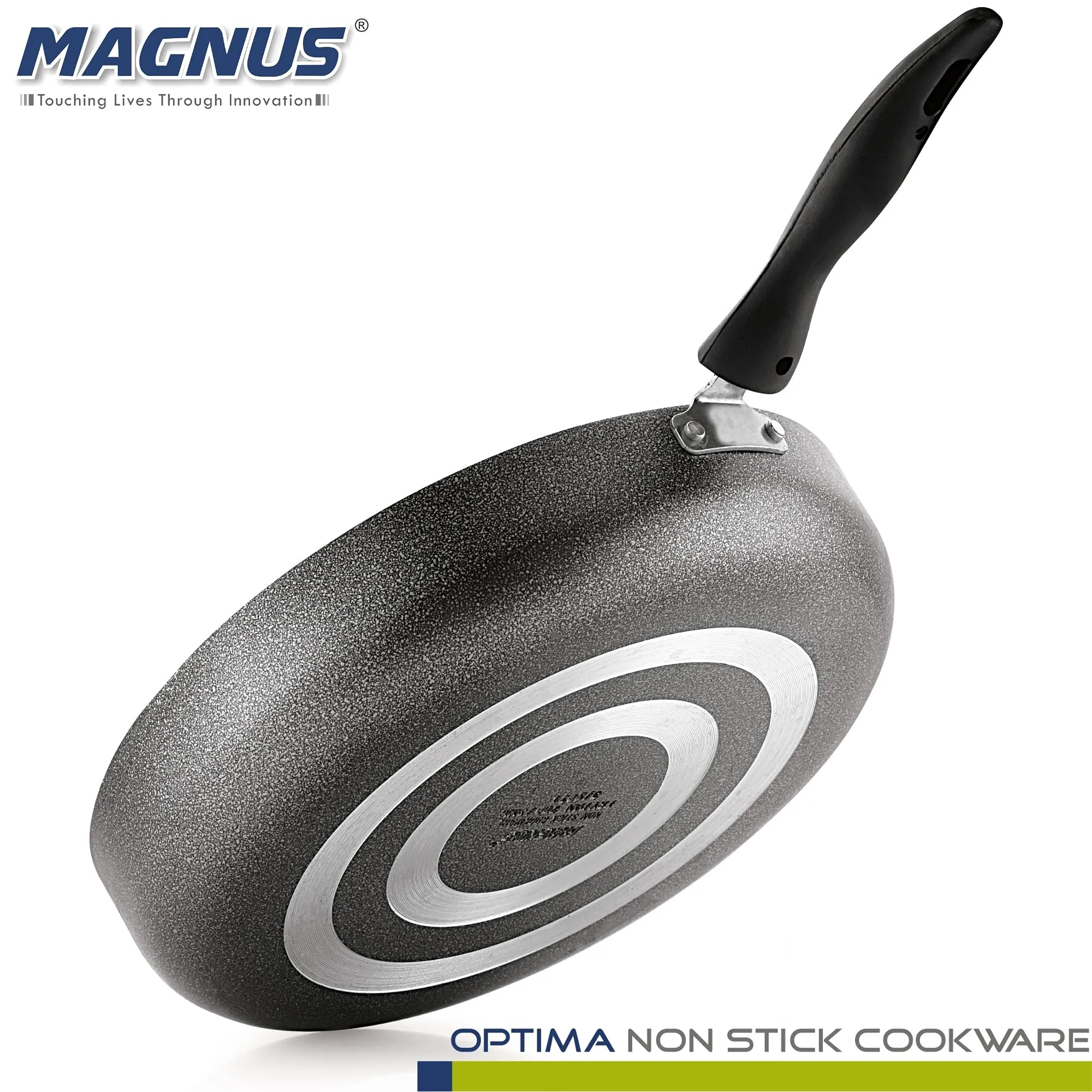 Magnus Optima Non-Stick Aluminum Fry Pan with Stainless Steel Lid, 260 mm(2.4 LTR),3 mm Thickness, Hammertone Finish, (Black & Grey)