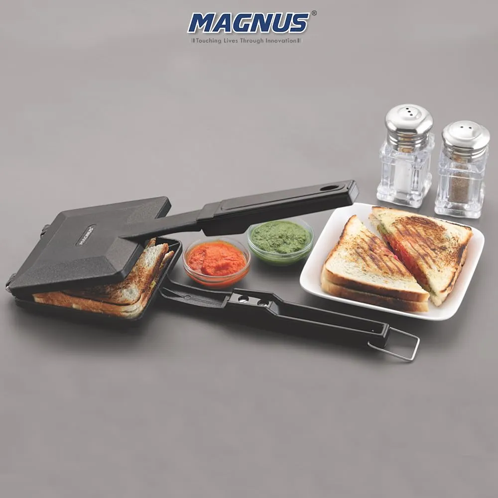 Magnus Optima Quick Heating Gas Compatible Toaster with Non stick Coating and Bakelite Handle 2 Cut Design, Easy Release, Ergonomic Bakelite Handle, PFOA- Free