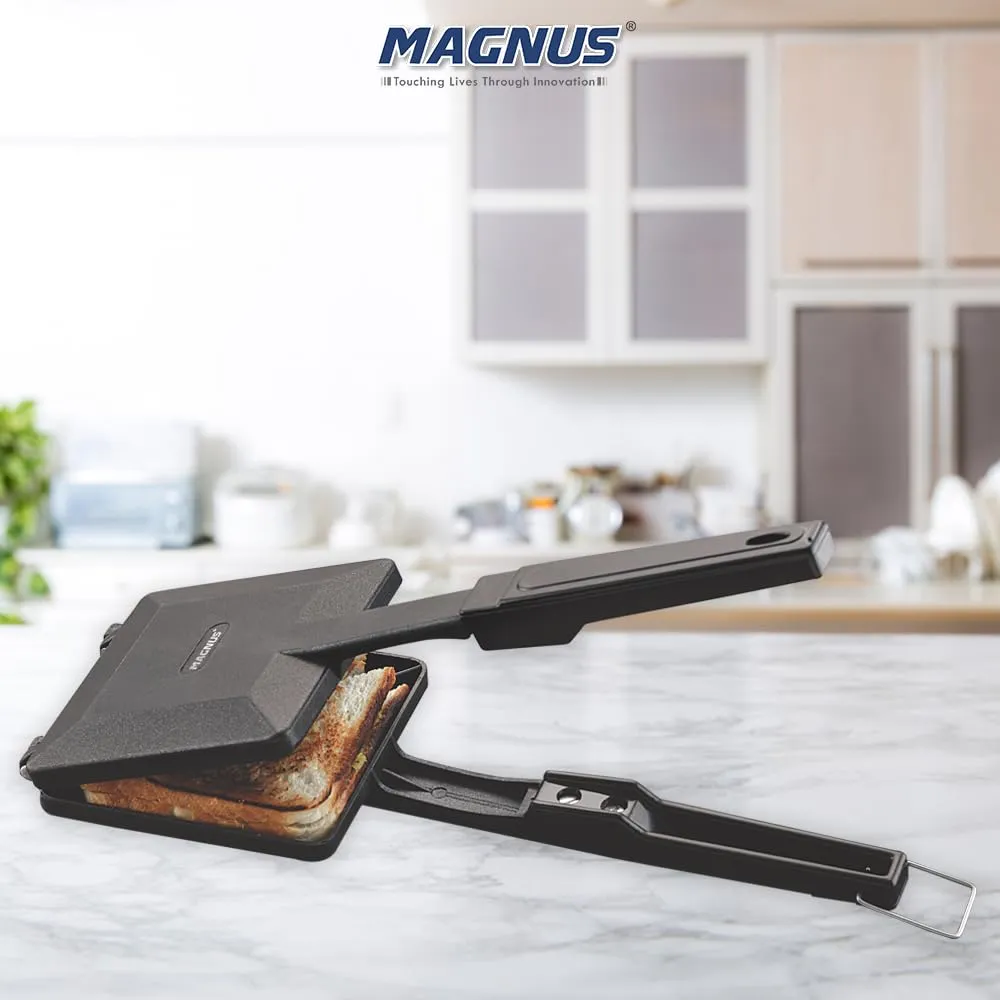 Magnus Optima Quick Heating Gas Compatible Toaster with Non stick Coating and Bakelite Handle 2 Cut Design, Easy Release, Ergonomic Bakelite Handle, PFOA- Free