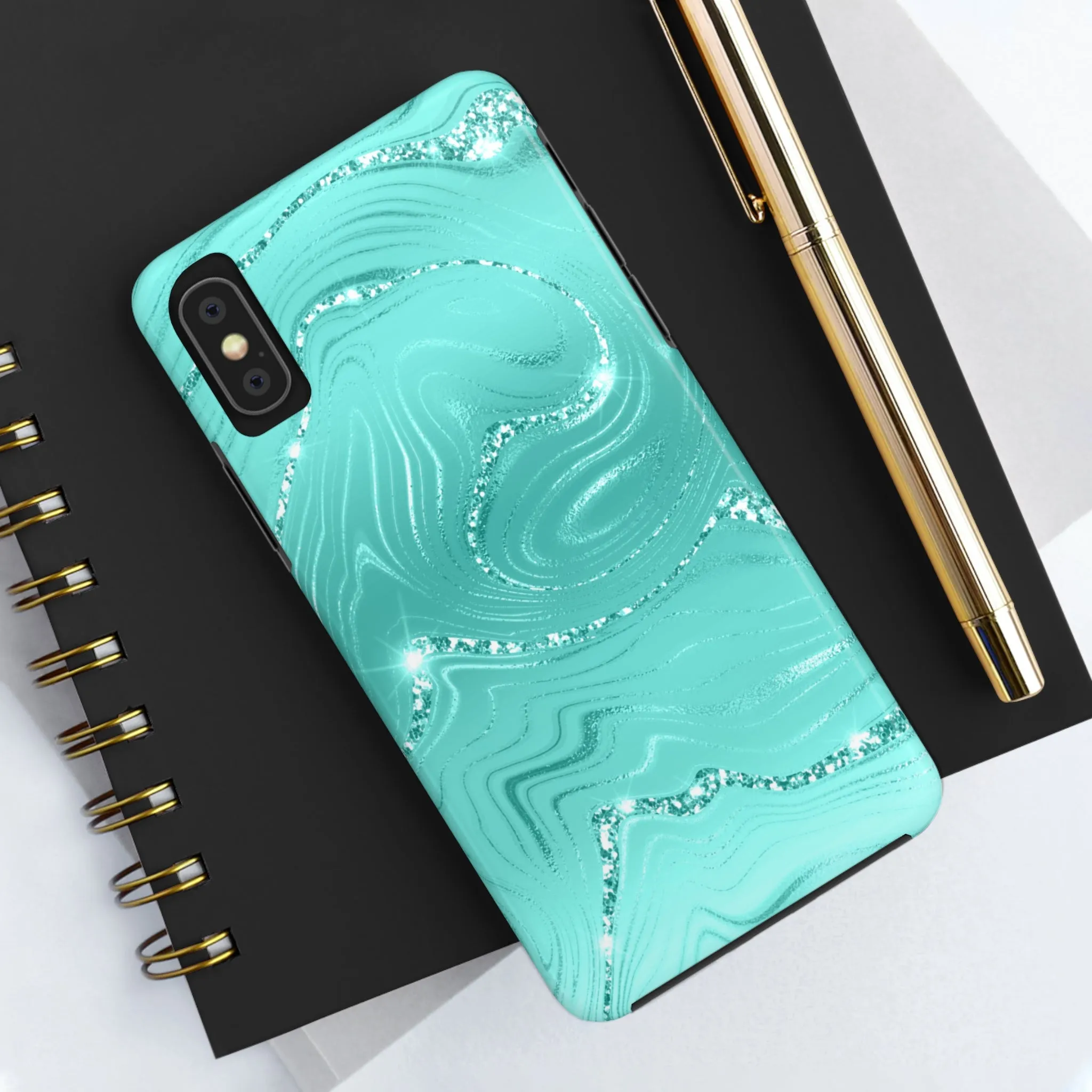 Marbled Turquoise Design Tough Phone Case compatible with a large variety of phone models, Gift, Phone Case