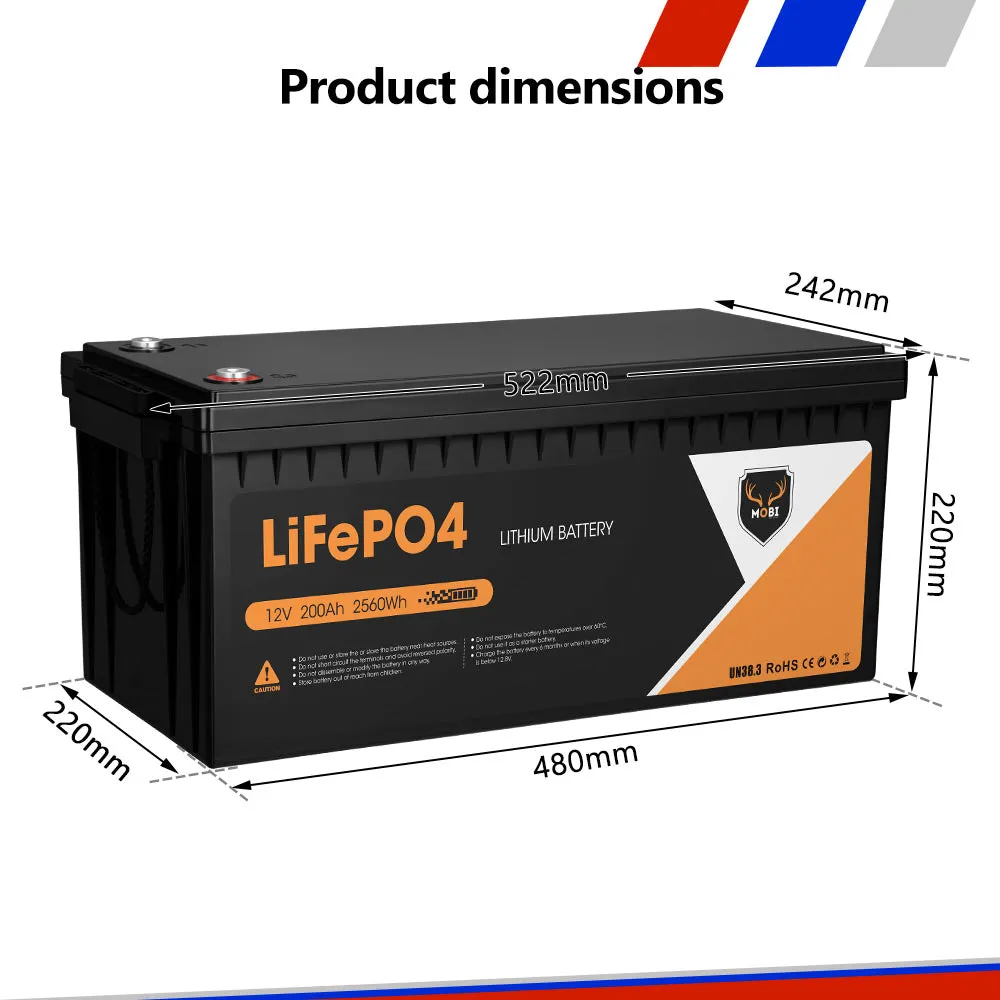 Mobi 12V 200AH Lithium Iron Phosphate Battery LiFePO4 Deep Cycle