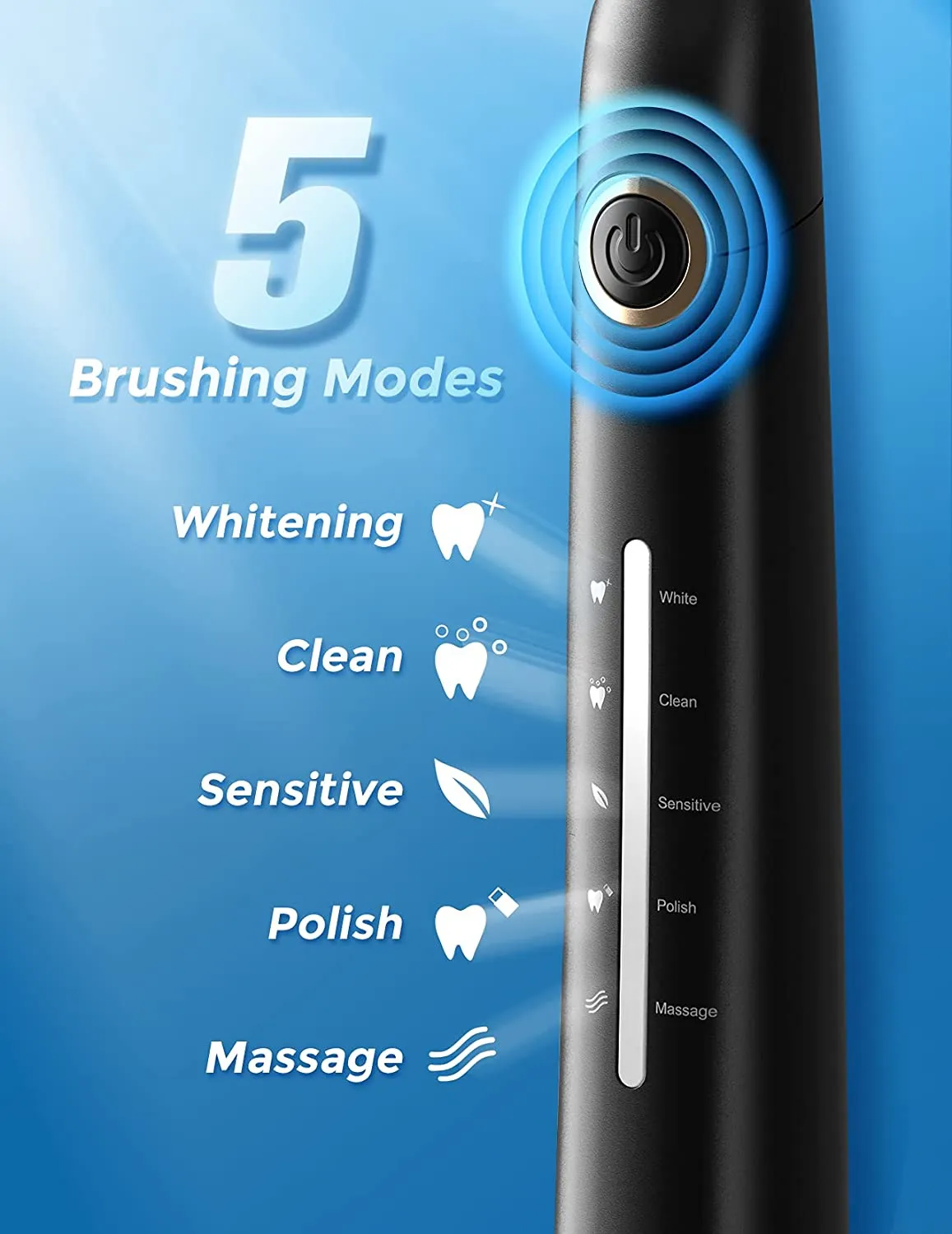 Mpow Sonic Electric Toothbrush  h with 8 Brush Heads, Travel Case, 40000 VPM Deep Clean 5 Modes