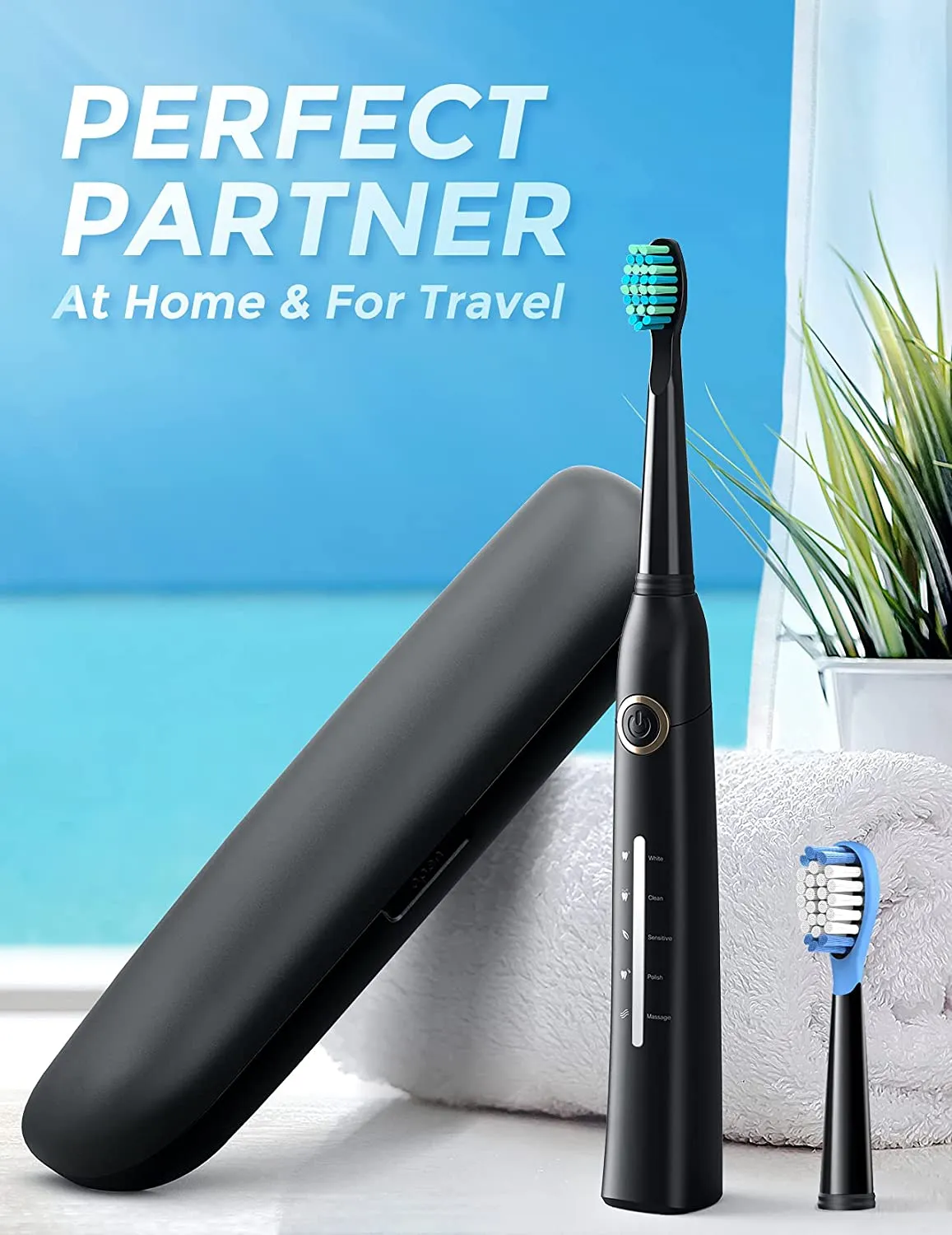 Mpow Sonic Electric Toothbrush  h with 8 Brush Heads, Travel Case, 40000 VPM Deep Clean 5 Modes