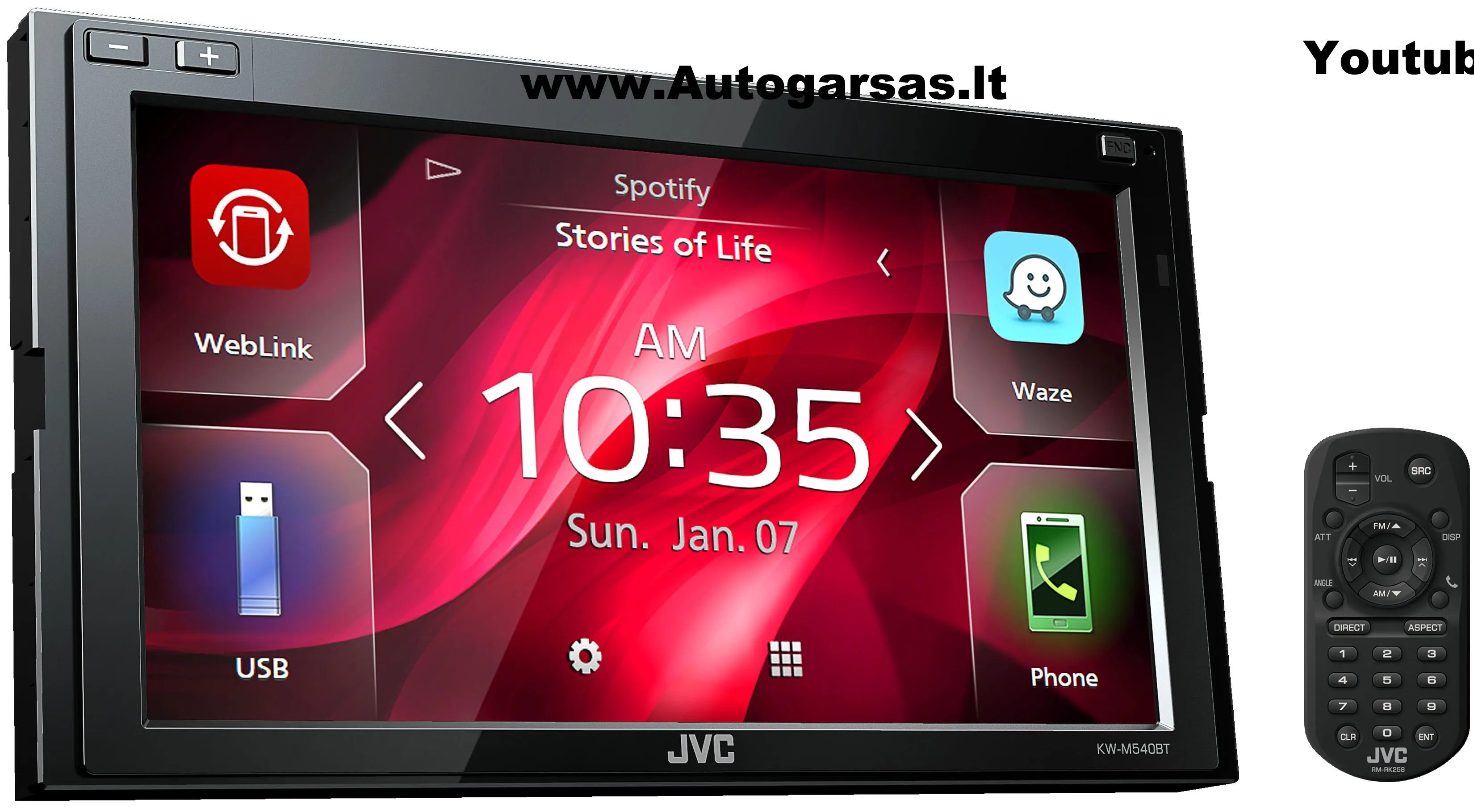 Multimedija automobiliui JVC KW-M540BT, Weblink, Youtube, Waze, Spotify, USB, BLUETOOTH