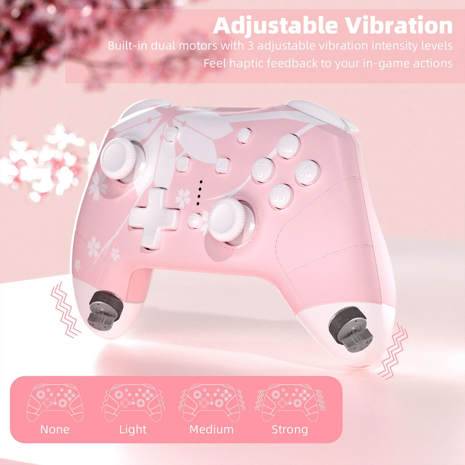 Mytrix Sakura Pink Cherry Wireless Switch Pro Controller for Nintendo Switch, the Newest Switch OLED, and Switch Lite