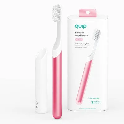 New - quip Metal Electric Toothbrush Starter Kit - 2-Minute Timer   Travel Case - Pink