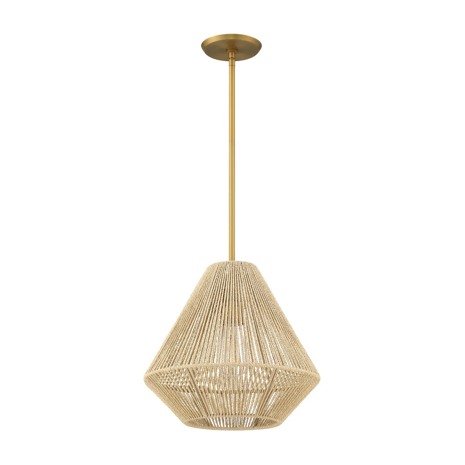 Open Box Farrah Small Jute Pendant, Natural and Aged Brass