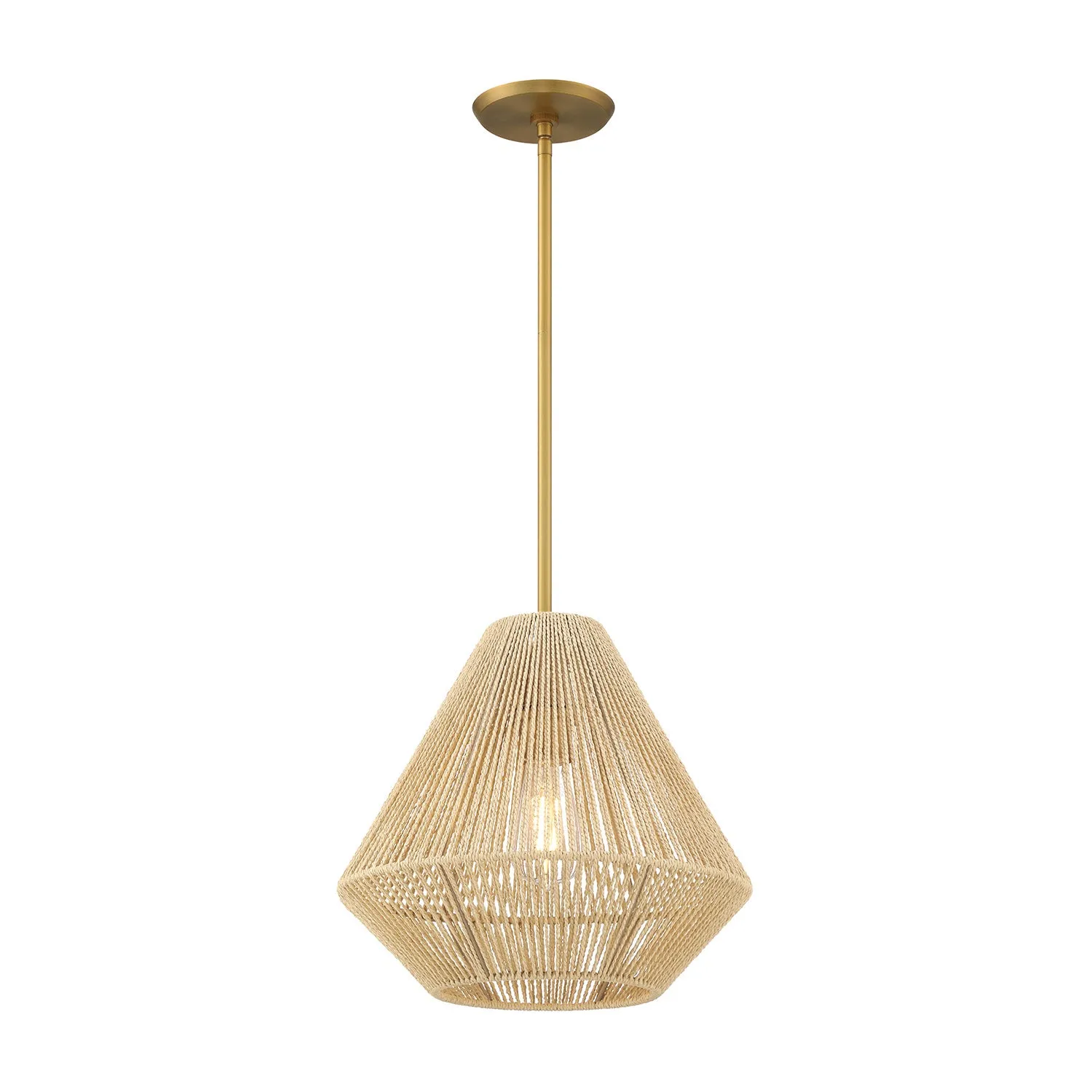 Open Box Farrah Small Jute Pendant, Natural and Aged Brass