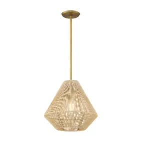 Open Box Farrah Small Jute Pendant, Natural and Aged Brass