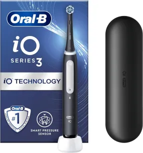 Oral-B iO3 Electric Toothbrushes Adults, 1 Toothbrush Head & Travel Case, 3 Modes With Teeth Whitening | Gift Edition - Black