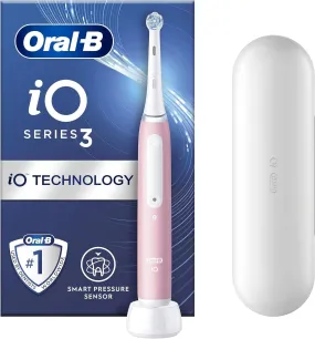 Oral-B iO3 Electric Toothbrushes Adults, Gifts For Women / Men, 1 Toothbrush Head & Travel Case, 3 Modes With Teeth Whitening, 2 Pin UK Plug, Pink