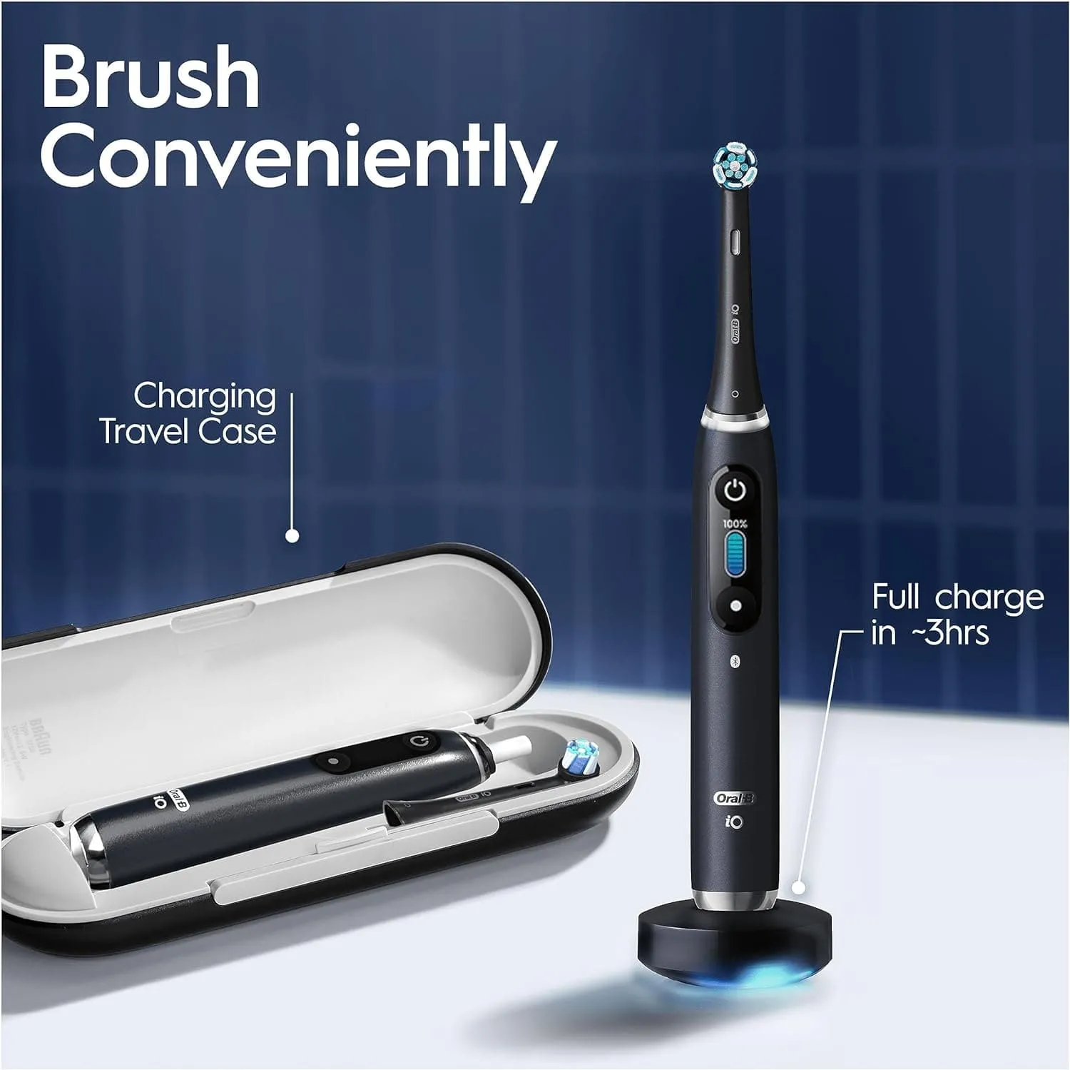 Oral-B iO9 Electric Toothbrushes For Adults, App Connected Handle, 1 Toothbrush Head & Charging Travel Case, 2 Pin UK Plug, Black