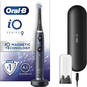 Oral-B iO9 Electric Toothbrushes For Adults, App Connected Handle, 1 Toothbrush Head & Charging Travel Case, 2 Pin UK Plug, Black