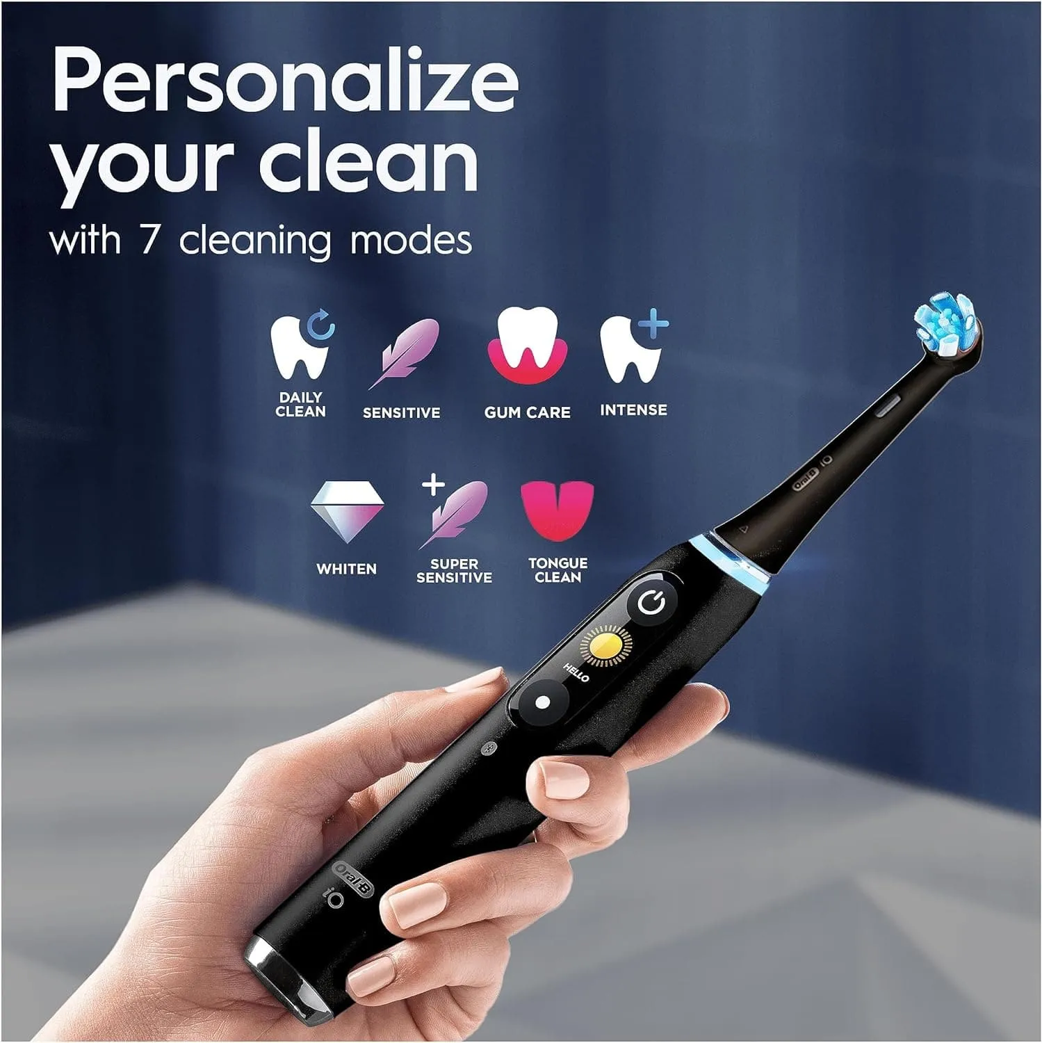 Oral-B iO9 Electric Toothbrushes For Adults, App Connected Handle, 1 Toothbrush Head & Charging Travel Case, 2 Pin UK Plug, Black