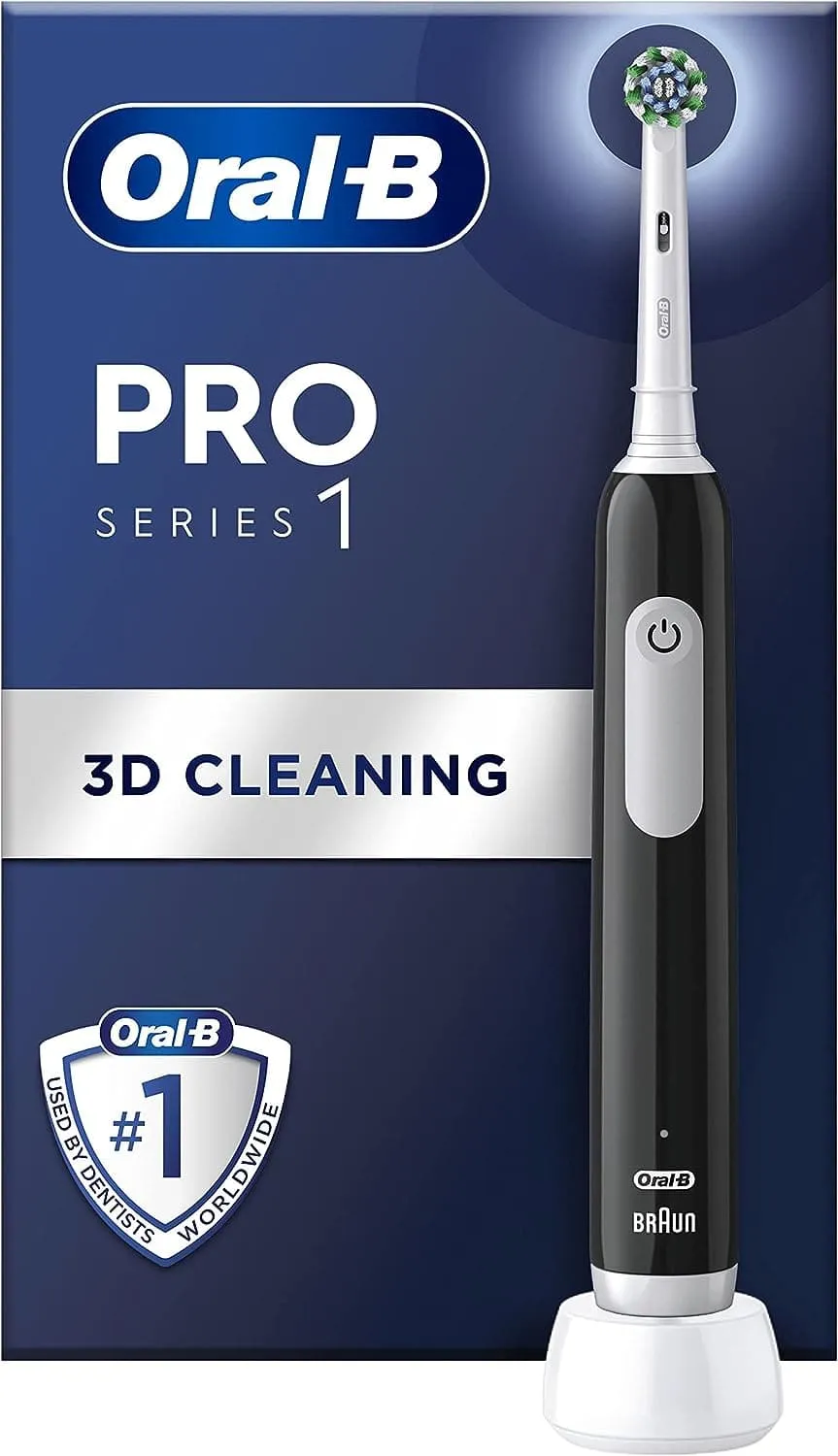 Oral-B Pro 1 Electric Toothbrush – 3D Cleaning, Gum Pressure Control, Black, UK 2-Pin Plug – Ideal Gift for Her/Him