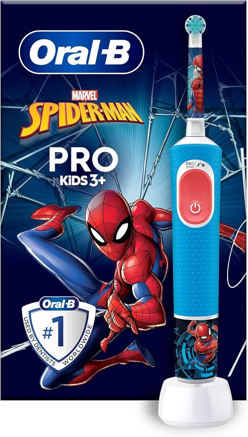 Oral-B Pro Kids Electric Toothbrush, Kids Gifts, 1 Toothbrush Head, x4 Spiderman Stickers, 2 Modes with Kid-Friendly Sensitive Mode, For Ages 3 , 2 Pin UK Plug, Blue