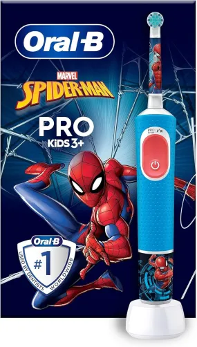 Oral-B Pro Kids Electric Toothbrush, Kids Gifts, 1 Toothbrush Head, x4 Spiderman Stickers, 2 Modes with Kid-Friendly Sensitive Mode, For Ages 3 , 2 Pin UK Plug, Blue