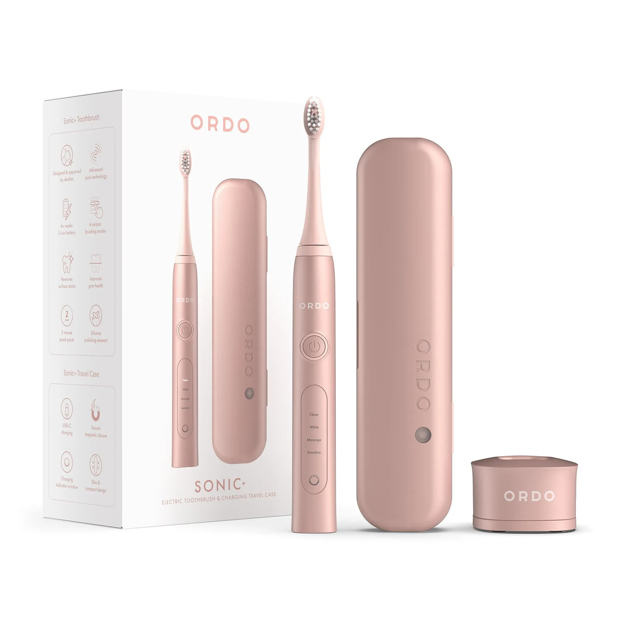 Ordo Sonic  Electric Toothbrush & Charging Travel Case Bundle (Rose Gold)