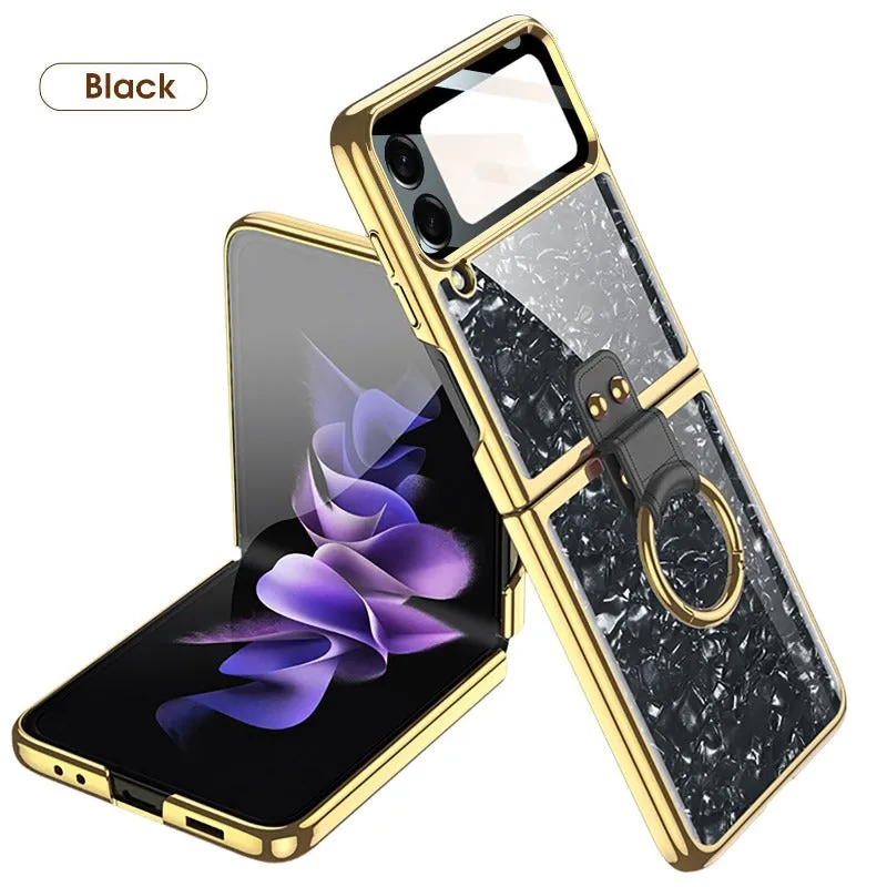 Painted Electroplated Glass Ring Bracket Holder With Lens Film Shockproof Protection Phone Case For Samsung Galaxy Z Flip