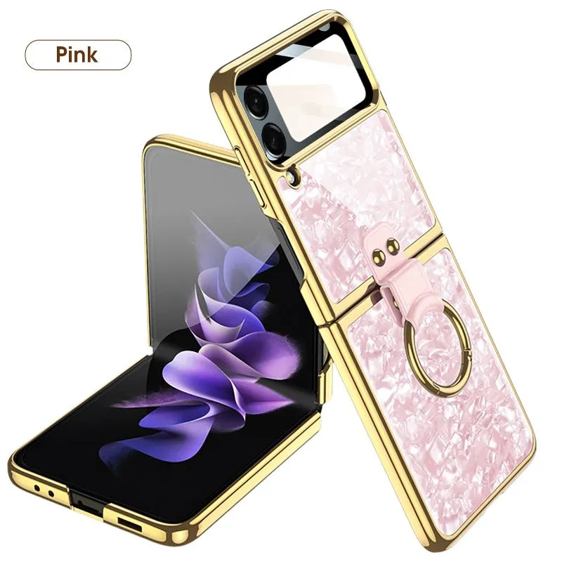 Painted Electroplated Glass Ring Bracket Holder With Lens Film Shockproof Protection Phone Case For Samsung Galaxy Z Flip