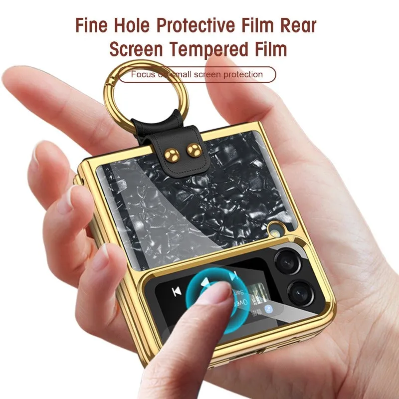 Painted Electroplated Glass Ring Bracket Holder With Lens Film Shockproof Protection Phone Case For Samsung Galaxy Z Flip