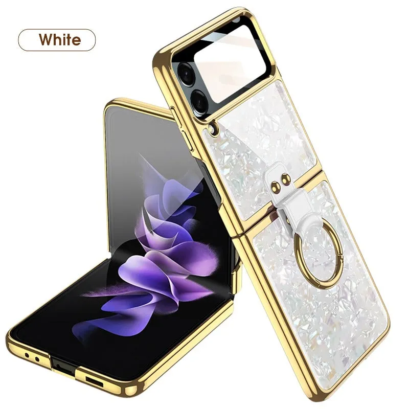 Painted Electroplated Glass Ring Bracket Holder With Lens Film Shockproof Protection Phone Case For Samsung Galaxy Z Flip