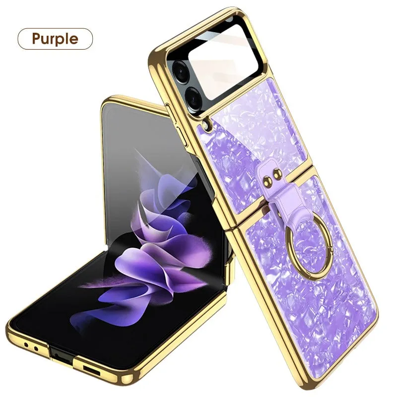 Painted Electroplated Glass Ring Bracket Holder With Lens Film Shockproof Protection Phone Case For Samsung Galaxy Z Flip