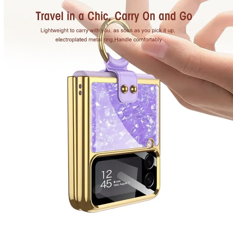 Painted Electroplated Glass Ring Bracket Holder With Lens Film Shockproof Protection Phone Case For Samsung Galaxy Z Flip