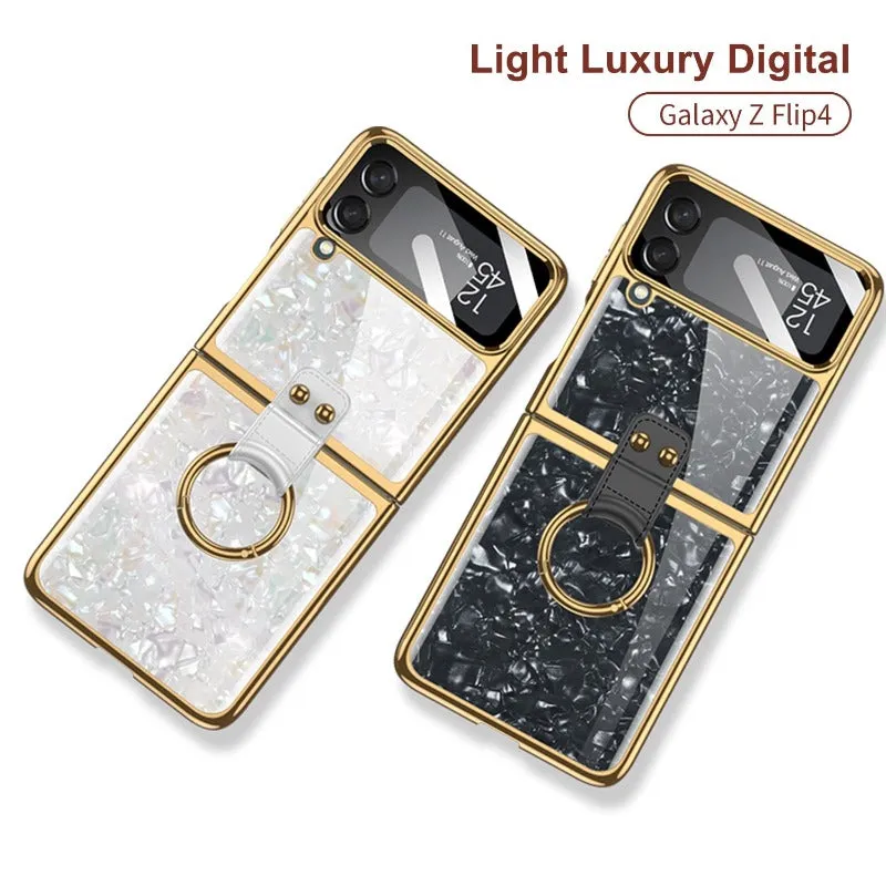 Painted Electroplated Glass Ring Bracket Holder With Lens Film Shockproof Protection Phone Case For Samsung Galaxy Z Flip