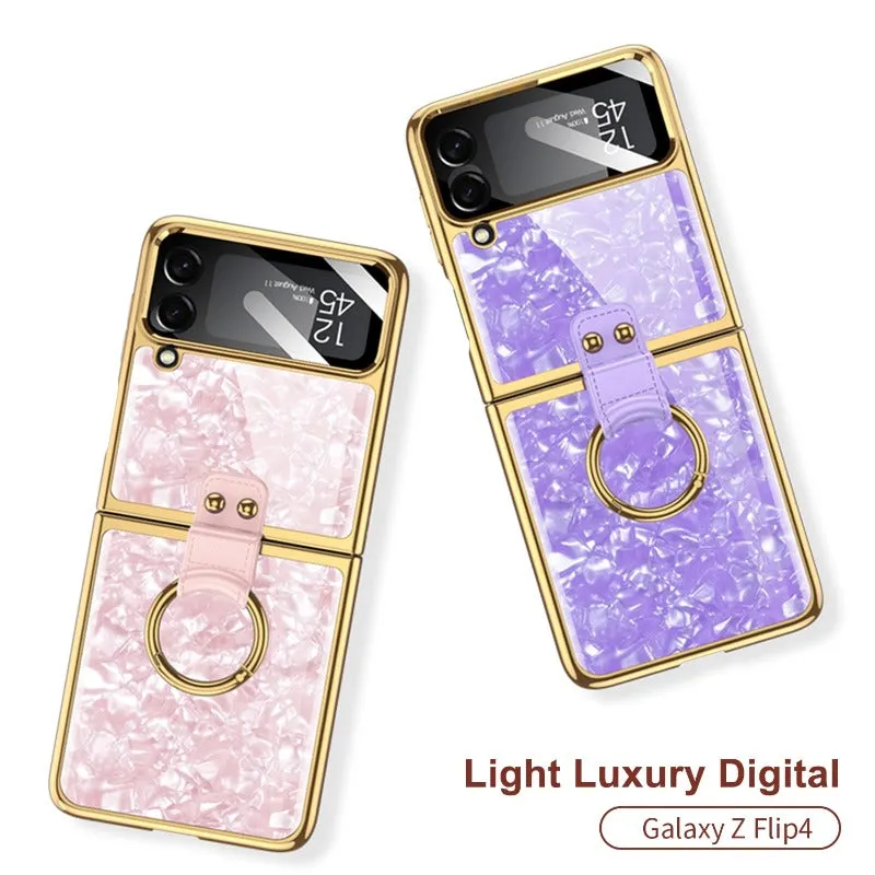 Painted Electroplated Glass Ring Bracket Holder With Lens Film Shockproof Protection Phone Case For Samsung Galaxy Z Flip