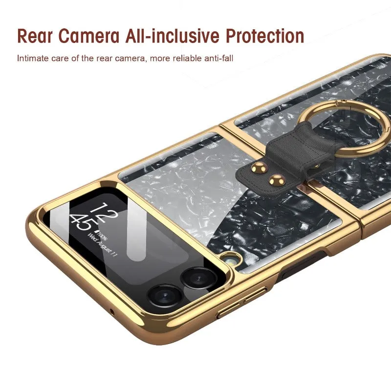 Painted Electroplated Glass Ring Bracket Holder With Lens Film Shockproof Protection Phone Case For Samsung Galaxy Z Flip