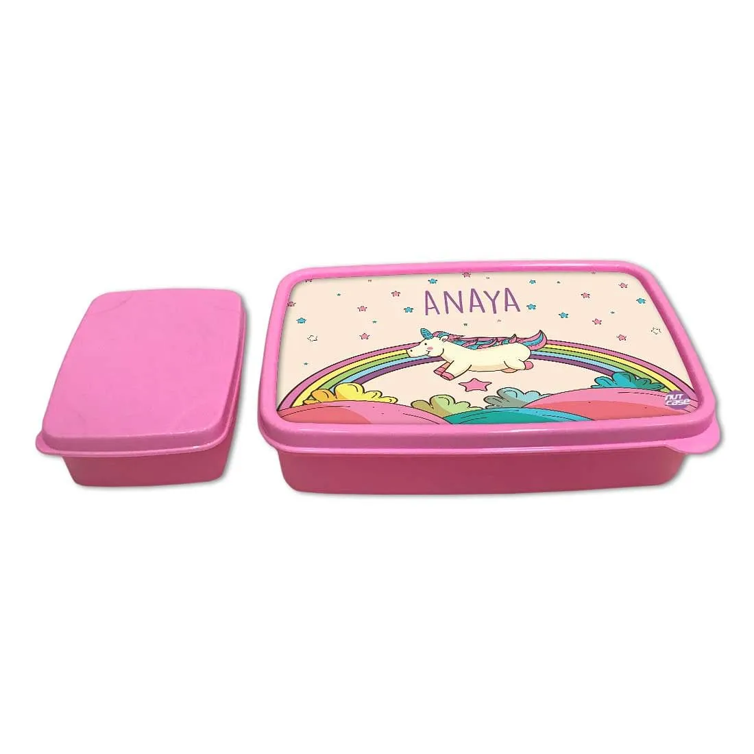 Personalised Snack Box for Kids Plastic Lunch Box for Girls - Rainbow