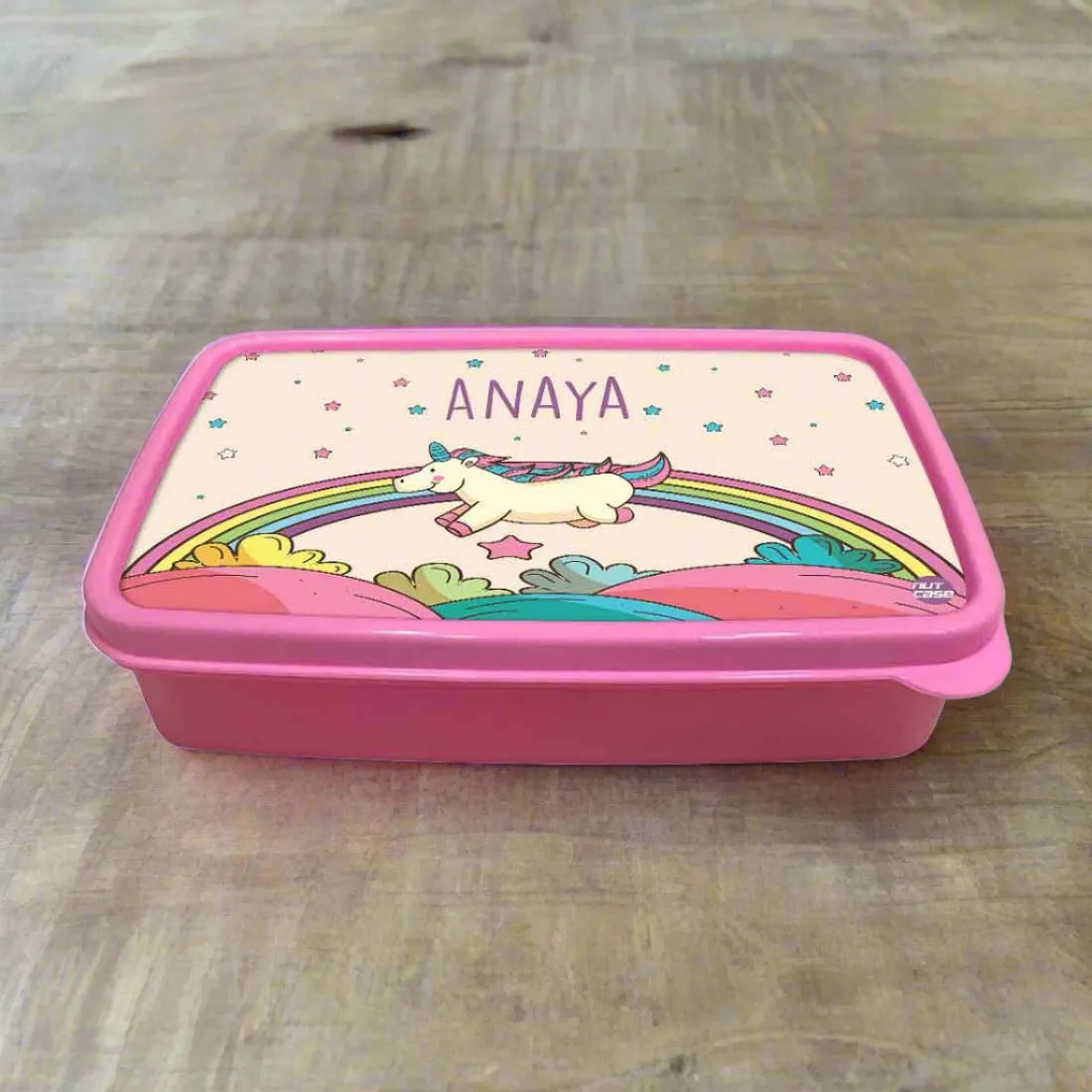 Personalised Snack Box for Kids Plastic Lunch Box for Girls - Rainbow