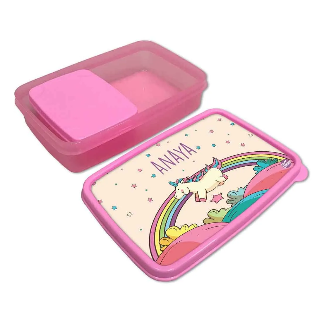 Personalised Snack Box for Kids Plastic Lunch Box for Girls - Rainbow