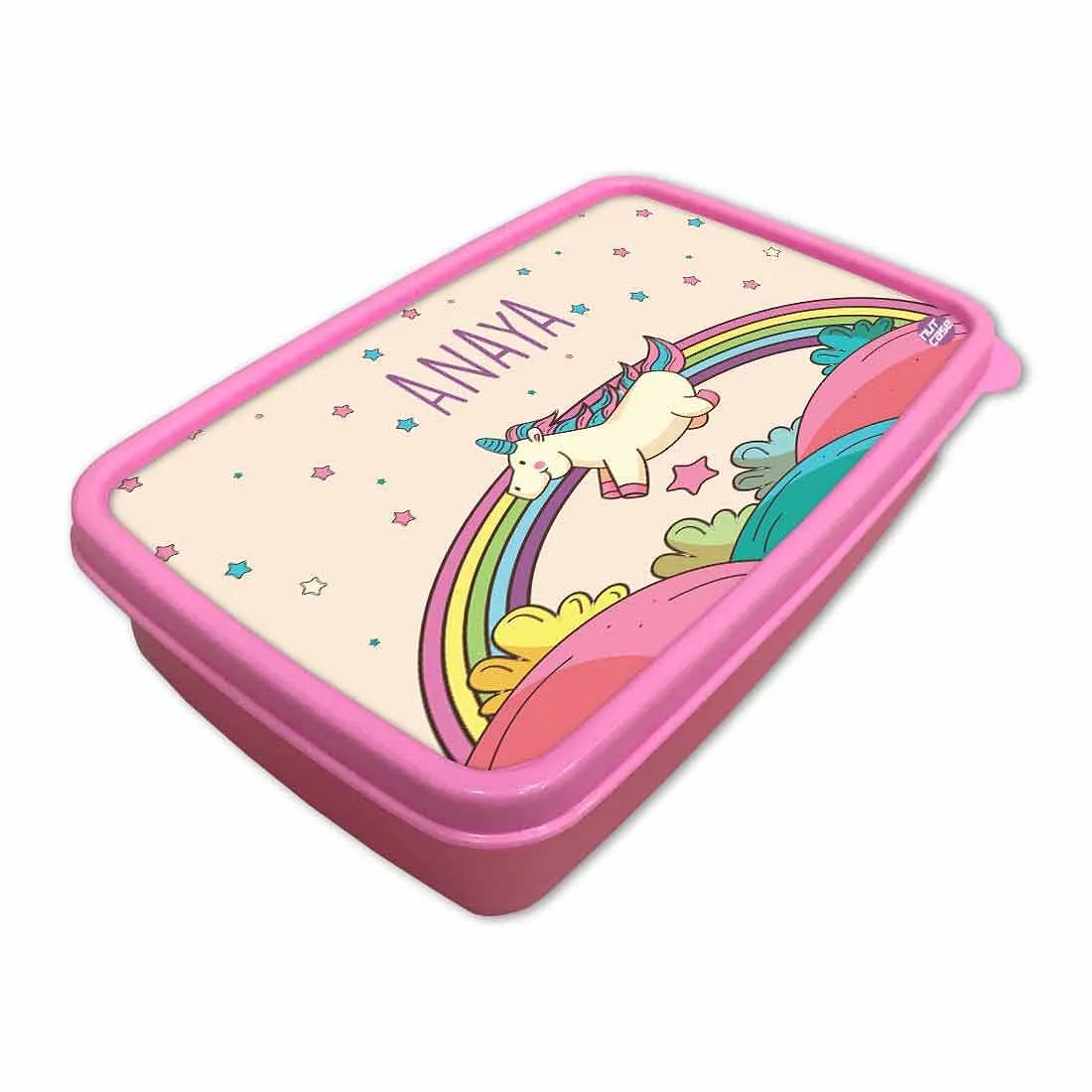 Personalised Snack Box for Kids Plastic Lunch Box for Girls - Rainbow