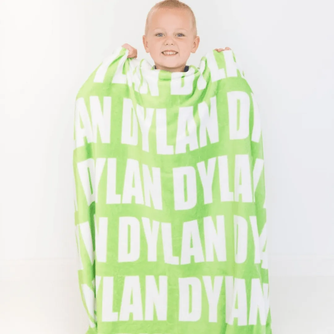 PERSONALIZED NAME BLANKET - BOLD FONT - LIME GREEN