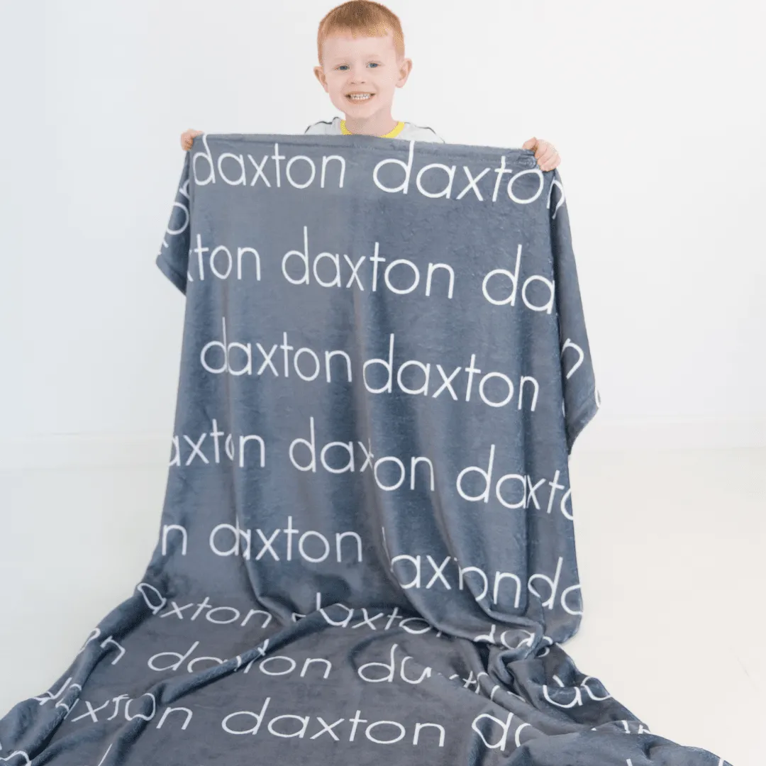 PERSONALIZED NAME BLANKET - LIGHT FONT - CHARCOAL GRAY