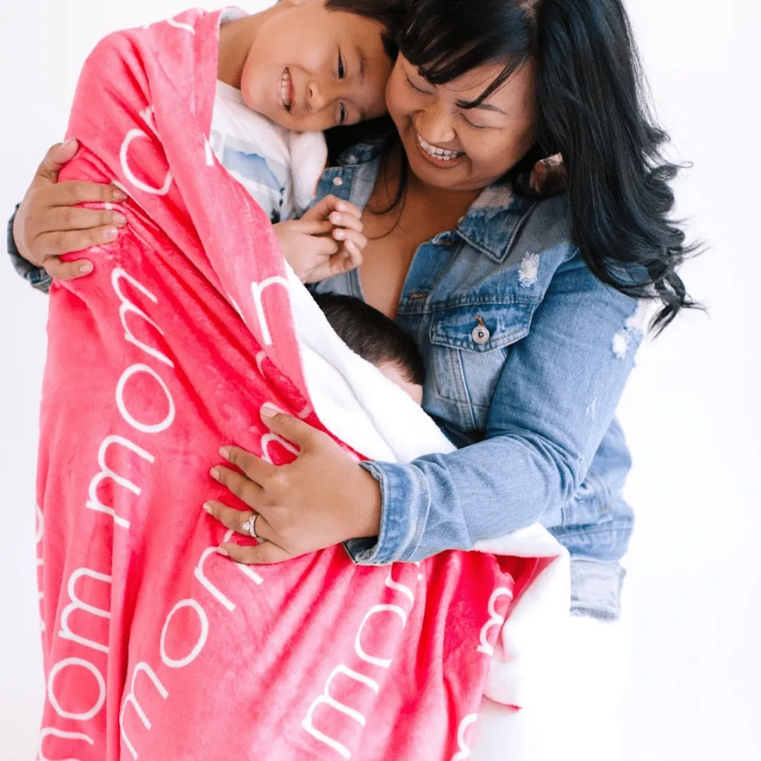 PERSONALIZED NAME BLANKET - LIGHT FONT - CORAL