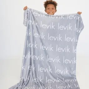 PERSONALIZED NAME BLANKET - LIGHT FONT - LIGHT GRAY