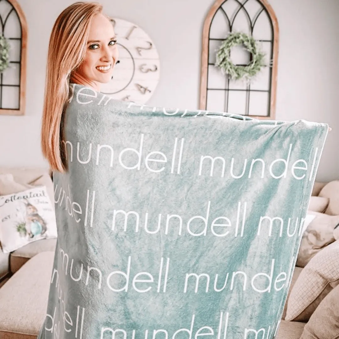 PERSONALIZED NAME BLANKET - LIGHT FONT - SAGE