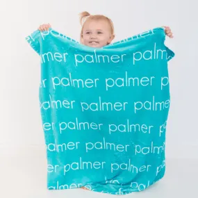 PERSONALIZED NAME BLANKET - LIGHT FONT - TEAL