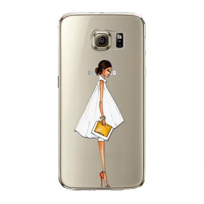 Phone Case for Samsung Galaxy S5 S6 S6Edge S6Edge  S7 S7edge Cover Soft Silicon Painted Fashion Shopping Girl Mobile Phone Bag