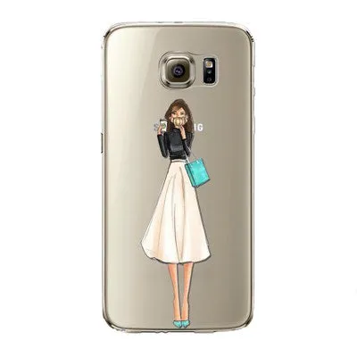 Phone Case for Samsung Galaxy S5 S6 S6Edge S6Edge  S7 S7edge Cover Soft Silicon Painted Fashion Shopping Girl Mobile Phone Bag