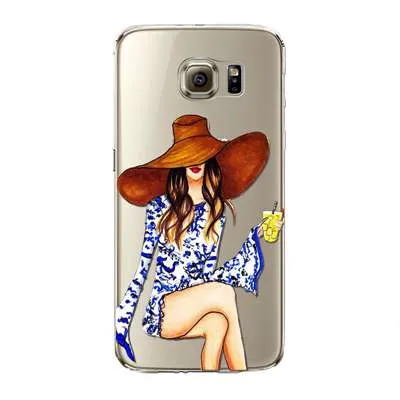 Phone Case for Samsung Galaxy S5 S6 S6Edge S6Edge  S7 S7edge Cover Soft Silicon Painted Fashion Shopping Girl Mobile Phone Bag