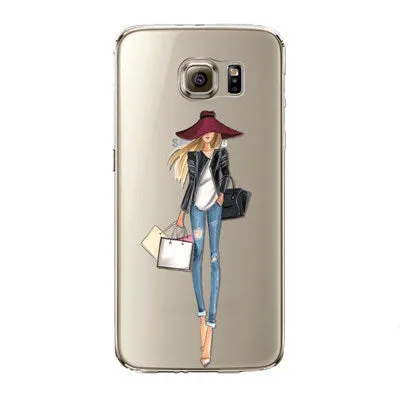 Phone Case for Samsung Galaxy S5 S6 S6Edge S6Edge  S7 S7edge Cover Soft Silicon Painted Fashion Shopping Girl Mobile Phone Bag