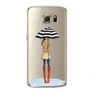 Phone Case for Samsung Galaxy S5 S6 S6Edge S6Edge  S7 S7edge Cover Soft Silicon Painted Fashion Shopping Girl Mobile Phone Bag