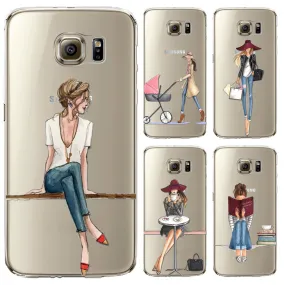 Phone Case for Samsung Galaxy S5 S6 S6Edge S6Edge  S7 S7edge Cover Soft Silicon Painted Fashion Shopping Girl Mobile Phone Bag